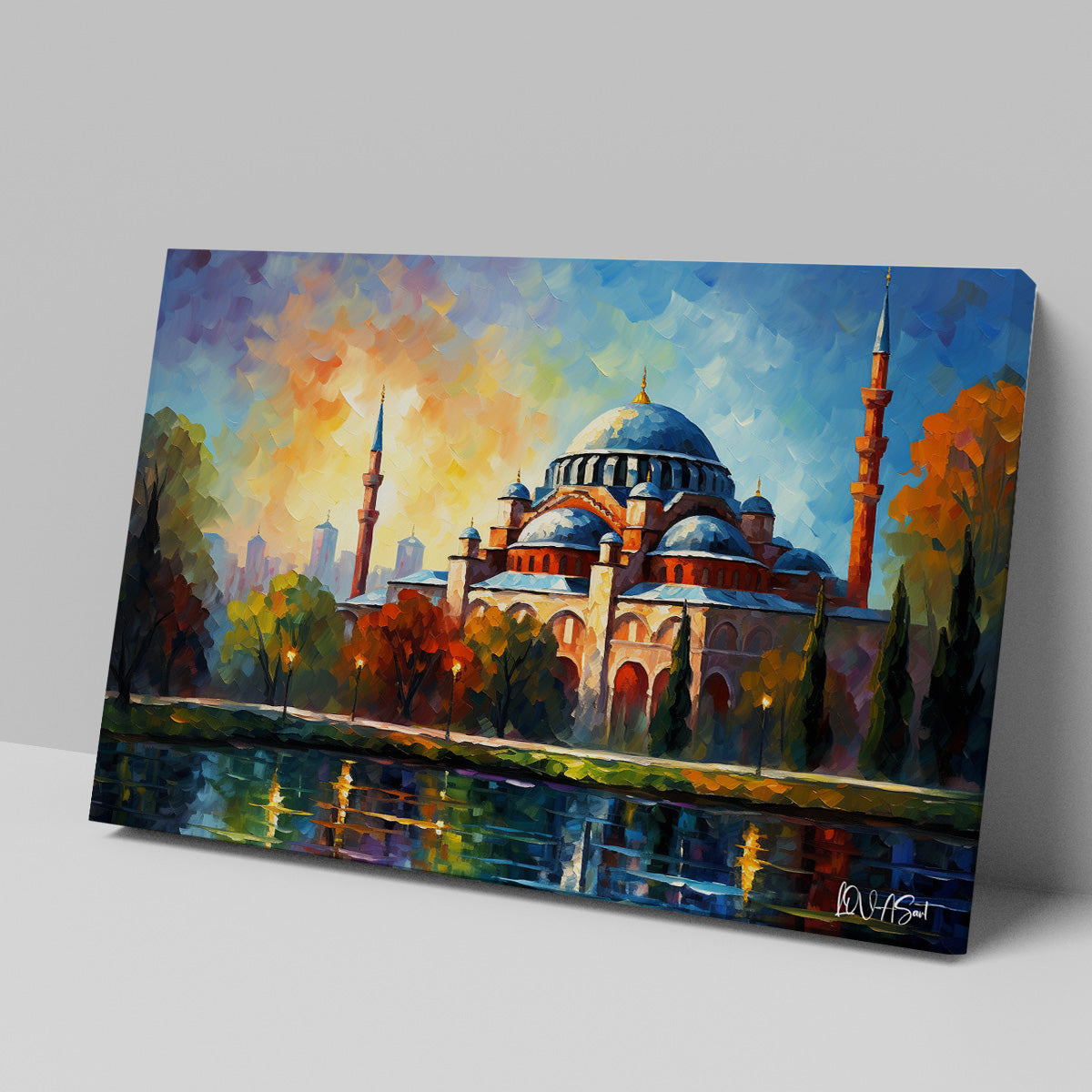 Gün Batımında Cami kanvas tablo — duvarda dekorasyon görünümü