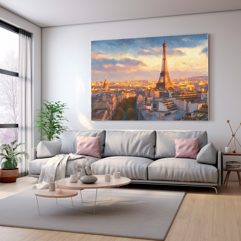 Gün Batımında Paris kanvas tablo — duvarda dekorasyon görünümü