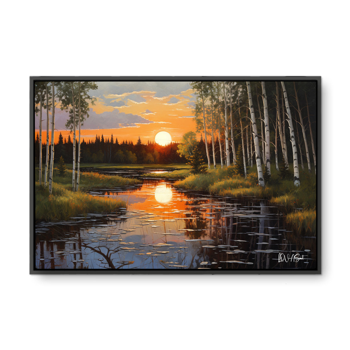 Gün Batımındaki Sular Arazisi - Kalın Metal Çerçeveli Kanvas Tablo