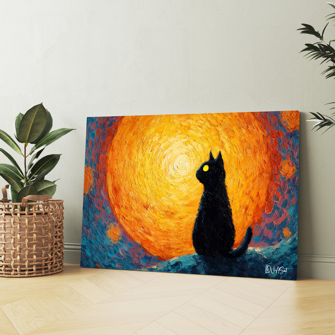Güneşe Bakan Kedi kanvas tablo — ek dekorasyon görünümü