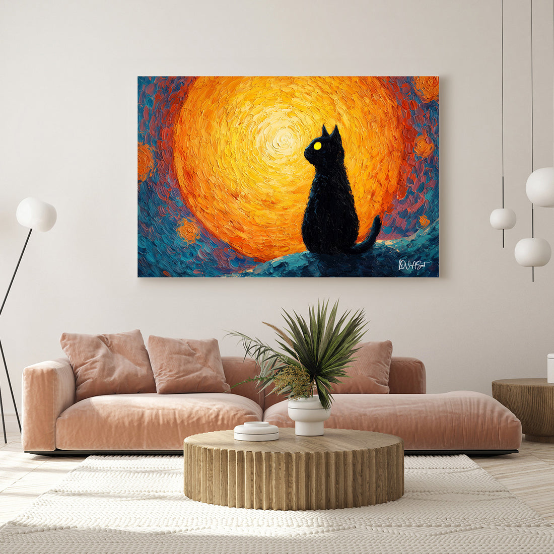 Güneşe Bakan Kedi kanvas tablo — alternatif mekân görünümü