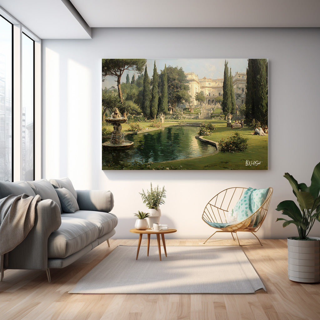 Havuzlu Villa Bahçesi kanvas tablo — farklı açıdan görünüm