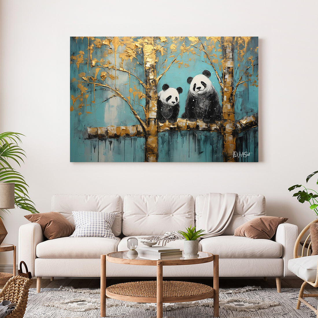 Huş Ağacında Pandalar kanvas tablo — farklı açıdan görünüm
