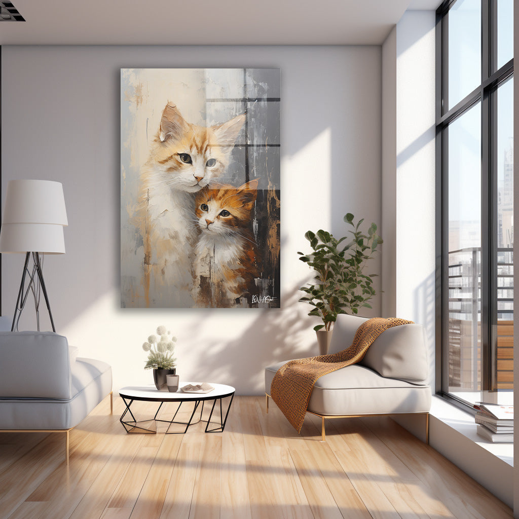 İki Yavru Kedi cam tablo — farklı açıdan görünüm
