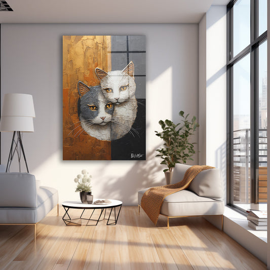 İki Yüzlü Kedi cam tablo — farklı açıdan görünüm