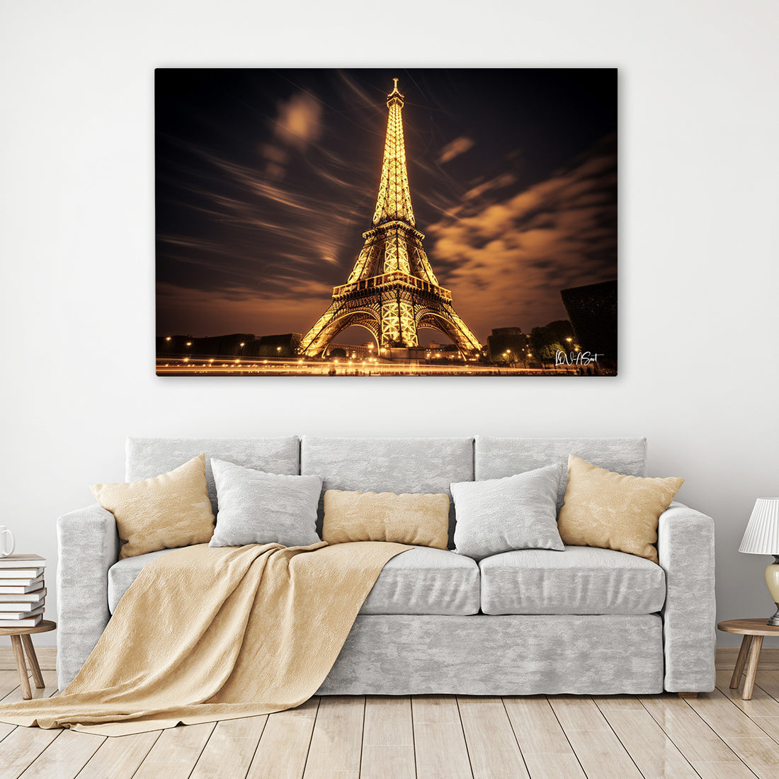 Işıklı Eyfel Kulesi kanvas tablo — iç mekân uygulama örneği