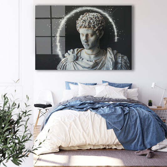 Işıklı Heykel Büstü cam tablo — iç mekân uygulama örneği