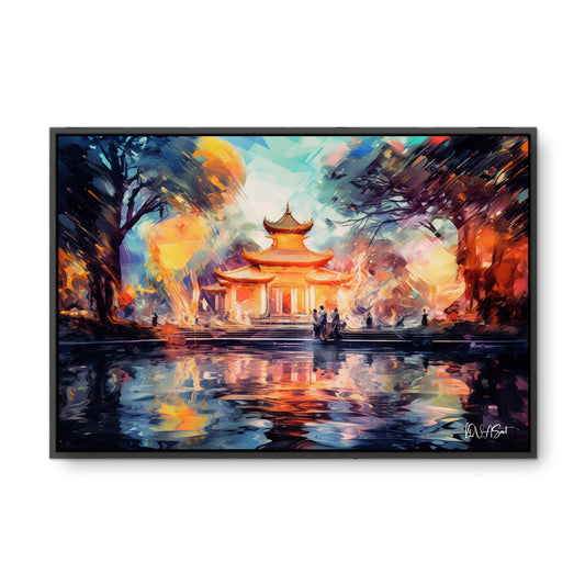 Işıklı Pagoda - Kalın Metal Çerçeveli Kanvas Tablo