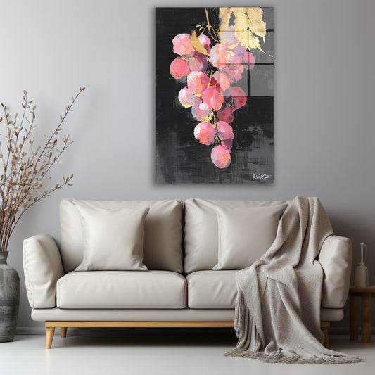 Işıltılı Pembe Salkım cam tablo — iç mekân uygulama örneği