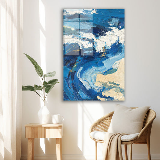 Kabaran Mavi Deniz cam tablo — duvarda dekorasyon görünümü