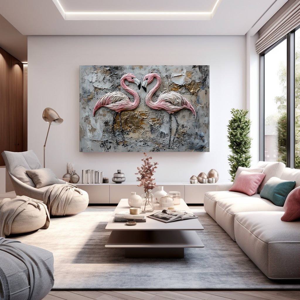 Kabartma Flamingo İkilisi kanvas tablo — farklı açıdan görünüm