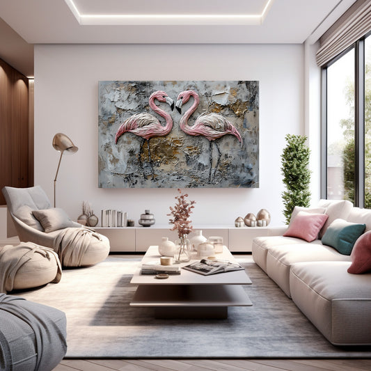Kabartma Flamingo İkilisi kanvas tablo — farklı açıdan görünüm