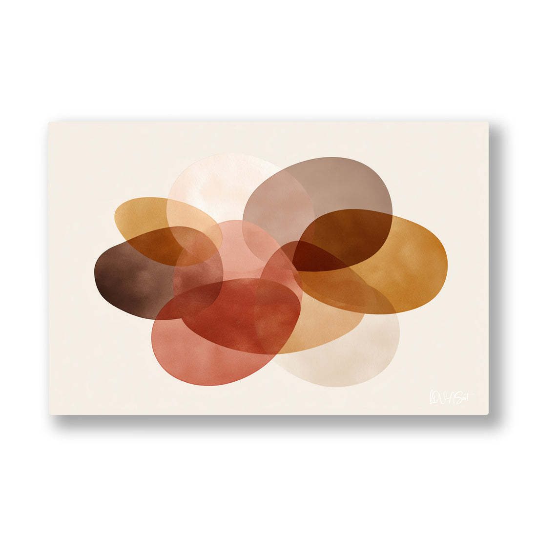 Kahverengi Elipsler kanvas tablo — Şeffaf elipsler üst üste bindikçe krem zeminde yeni renkler doğuruyor.
