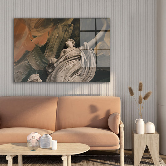 Kahverengi Heykel Deseni cam tablo — farklı açıdan görünüm