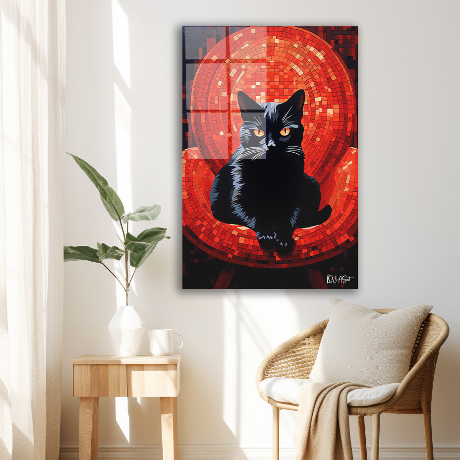 Kara Kedi cam tablo — duvarda dekorasyon görünümü