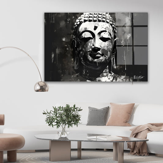 Karanlıkta Buda cam tablo — farklı açıdan görünüm