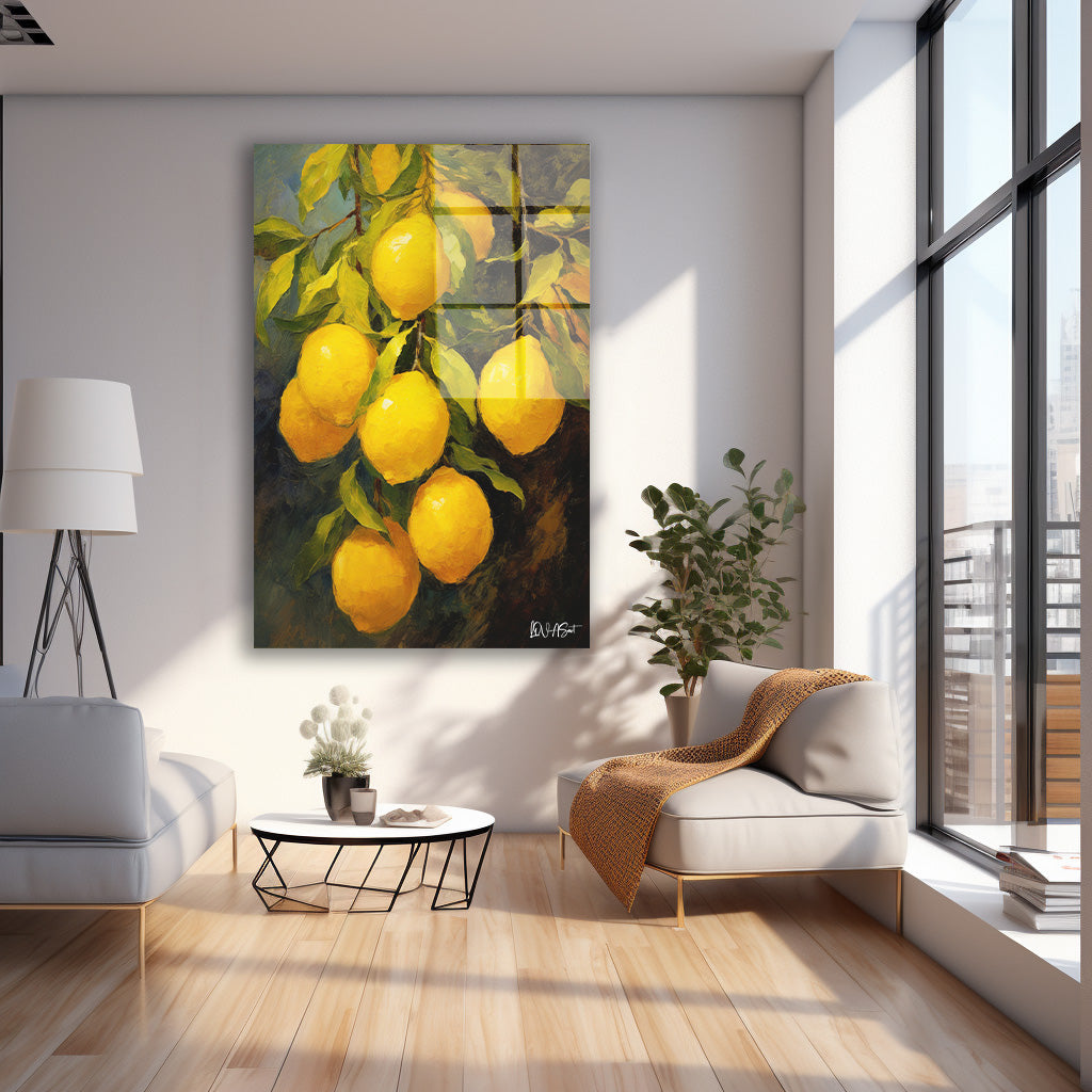 Karanlıkta Limonlar cam tablo — farklı açıdan görünüm