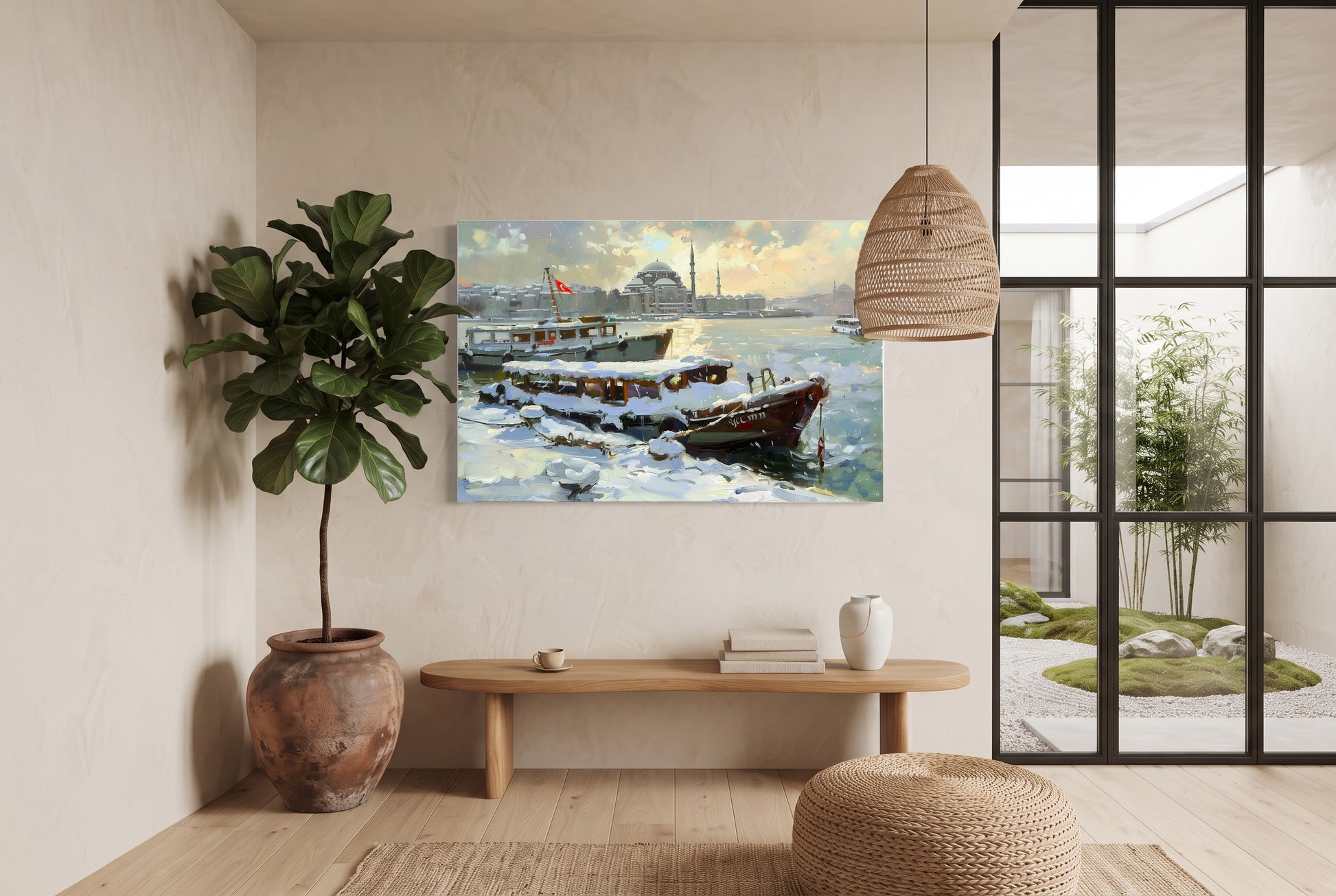 Karlı İstanbul kanvas tablo — duvarda dekorasyon görünümü