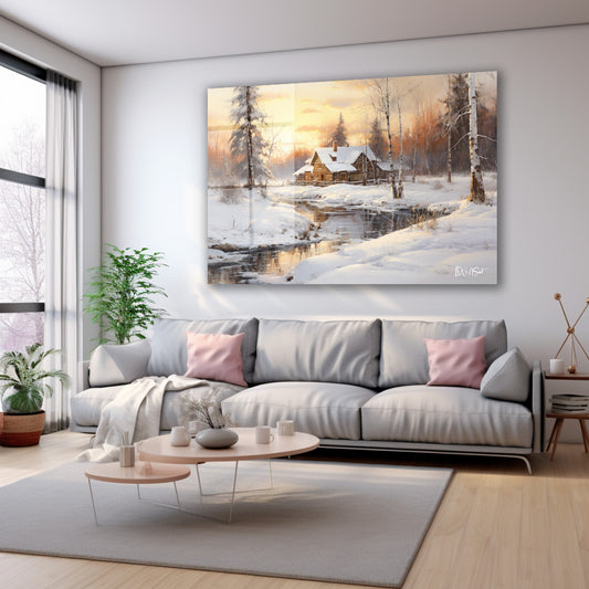 Karlı Kış Evi cam tablo — farklı açıdan görünüm