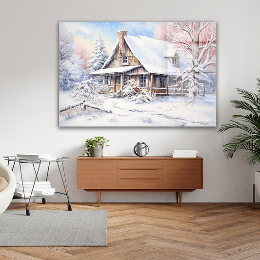 Karlı Orman Evi 2 cam tablo — farklı açıdan görünüm