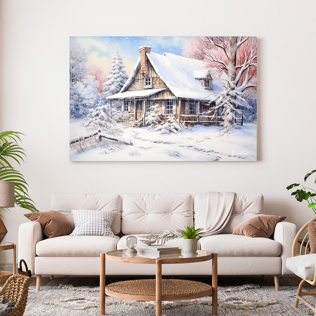 Karlı Orman Evi 2 kanvas tablo — farklı açıdan görünüm