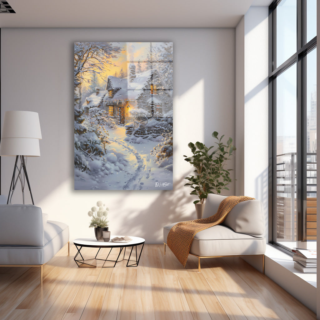 Karlı Orman Evi 4 cam tablo — farklı açıdan görünüm