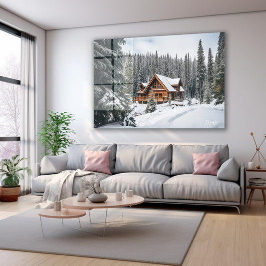 Karlı Orman Evi 5 cam tablo — farklı açıdan görünüm