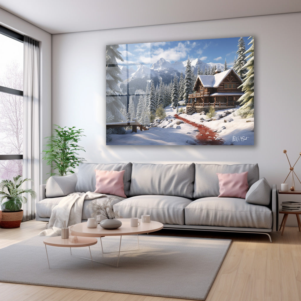 Karlı Orman Evi 6 cam tablo — farklı açıdan görünüm