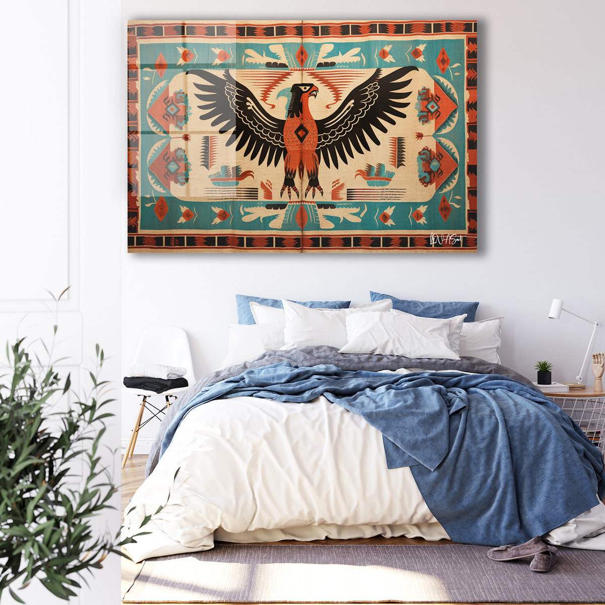 Kartal Desenli Kilim cam tablo — iç mekân uygulama örneği