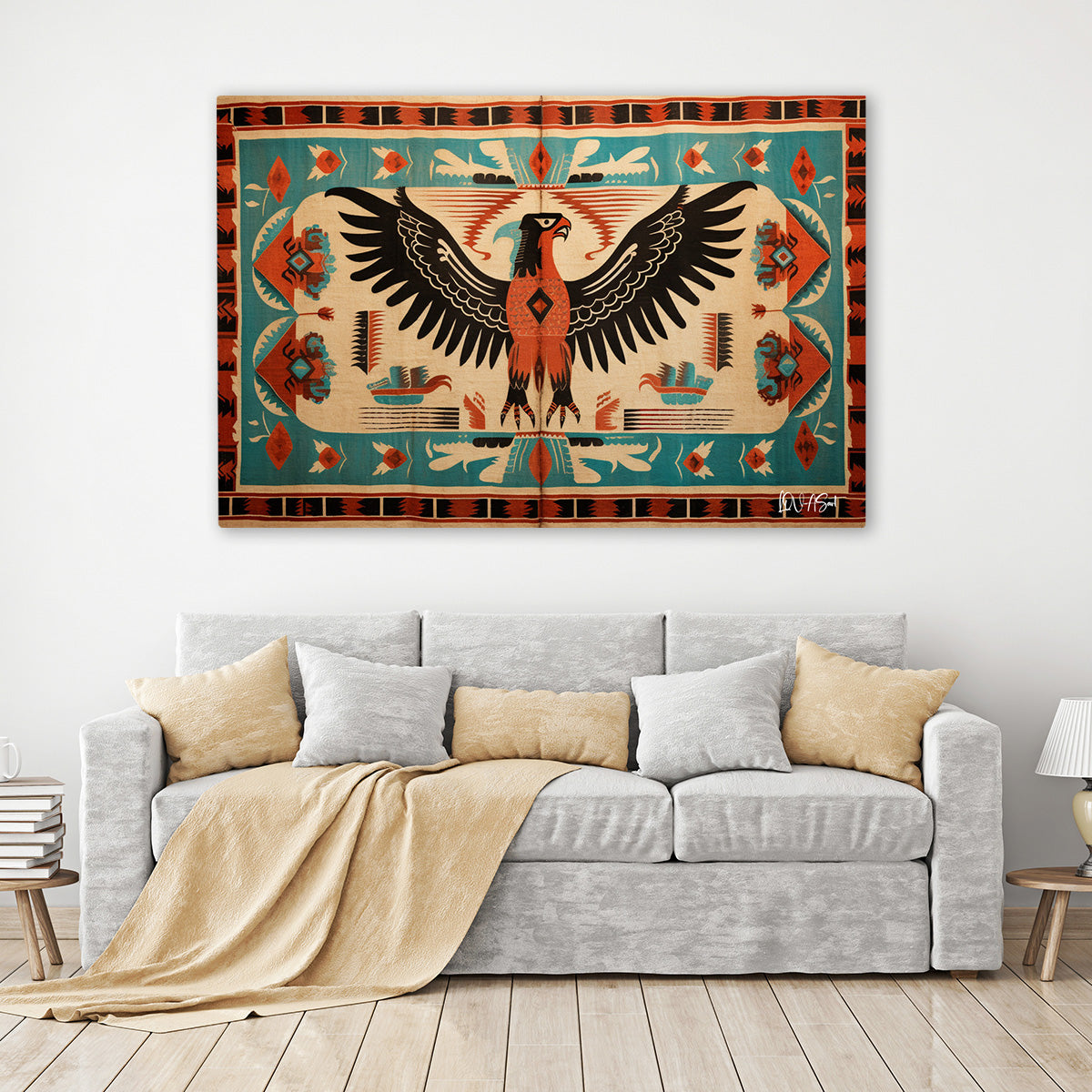 Kartal Desenli Kilim kanvas tablo — iç mekân uygulama örneği