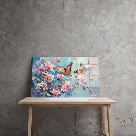 Kelebekler ve Çiçekler cam tablo — farklı açıdan görünüm