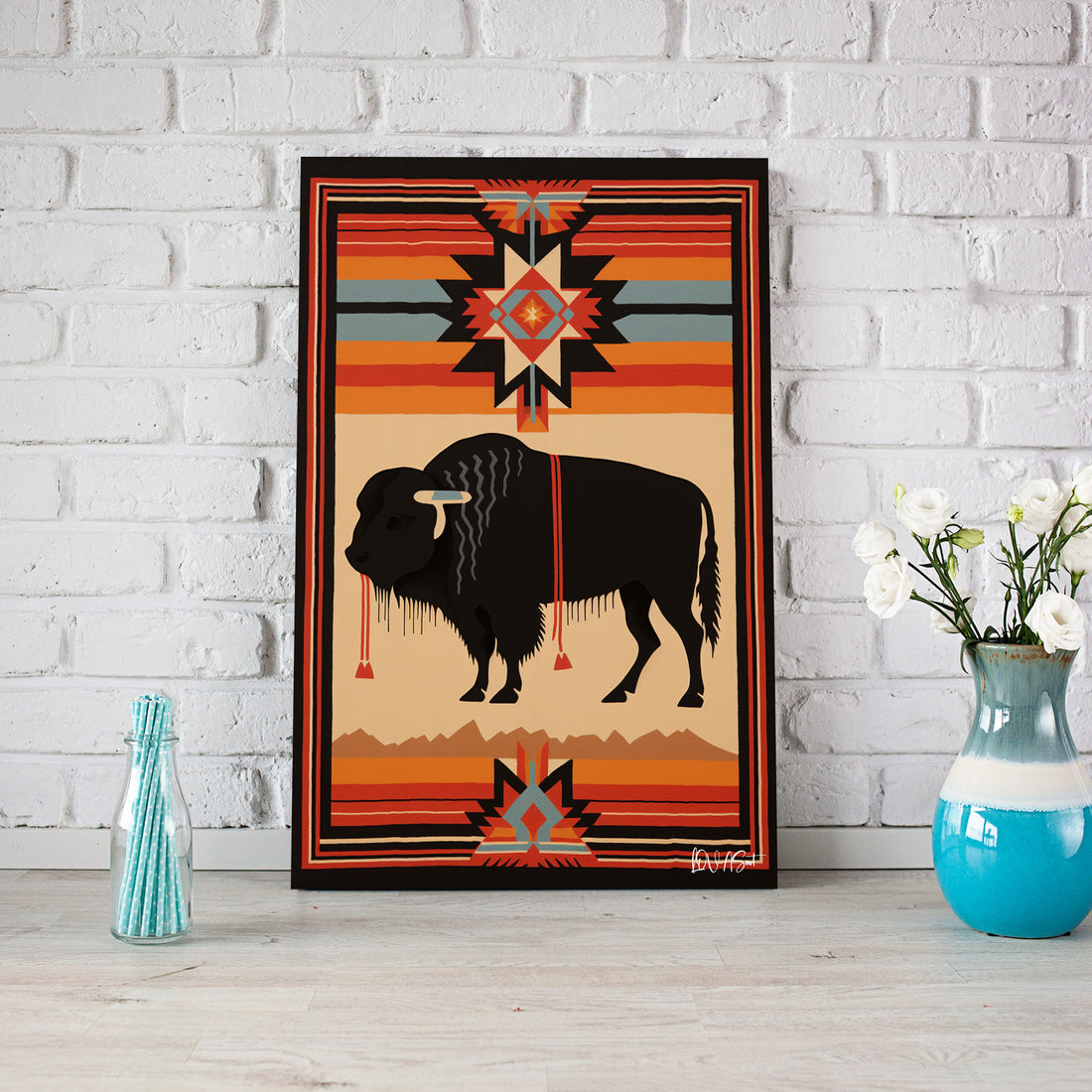 Kilim Üzerinde Bizon kanvas tablo — farklı açıdan görünüm