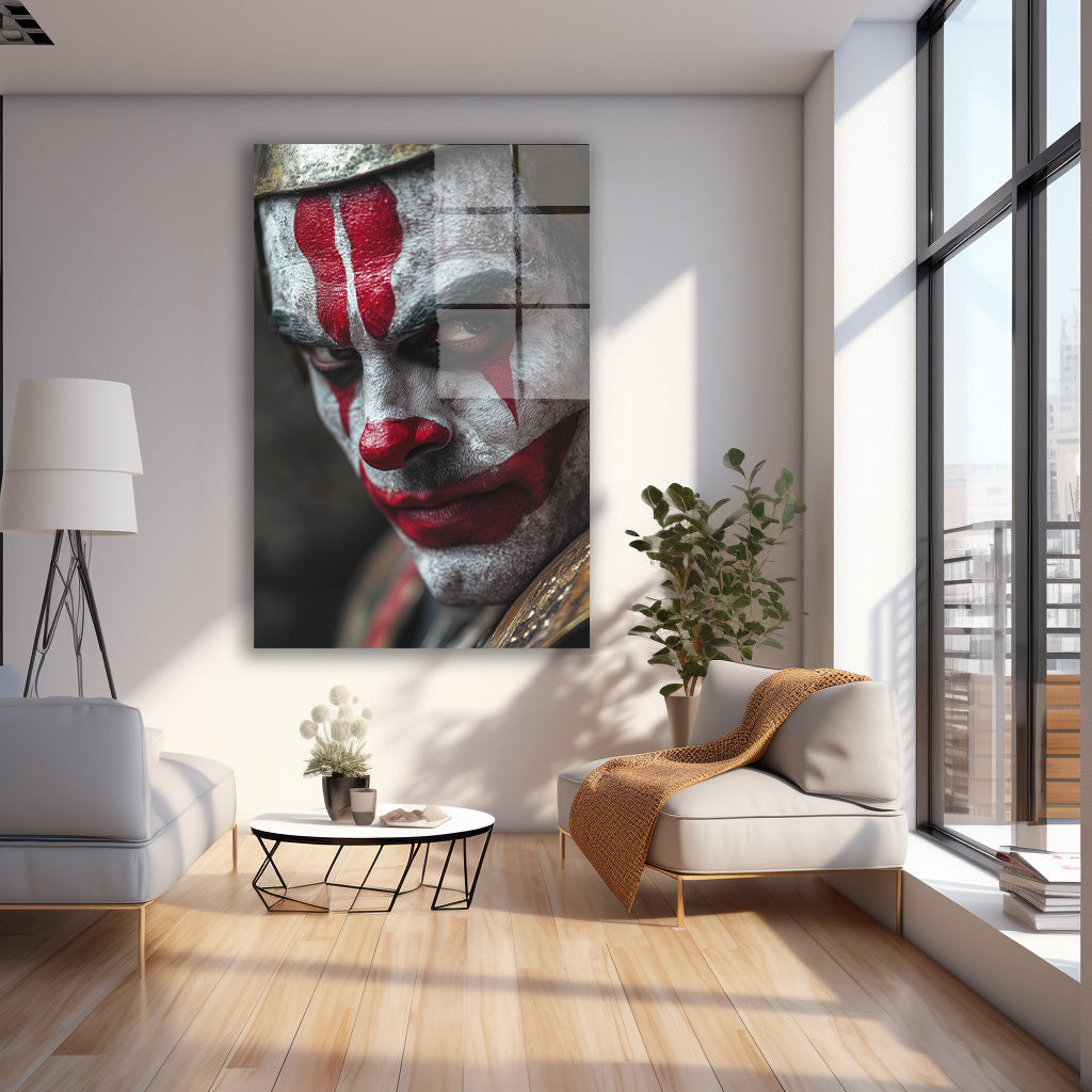 Kırmızı Boyalı Palyaço Yüzü cam tablo — farklı açıdan görünüm