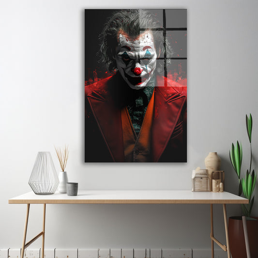 Kırmızı Ceketli Joker cam tablo — iç mekân uygulama örneği