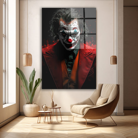 Kırmızı Ceketli Joker cam tablo — farklı açıdan görünüm