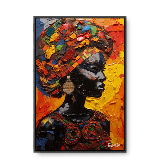 Kırmızı Desenli Afrikalı Kadın - Kalın Metal Çerçeveli Kanvas Tablo