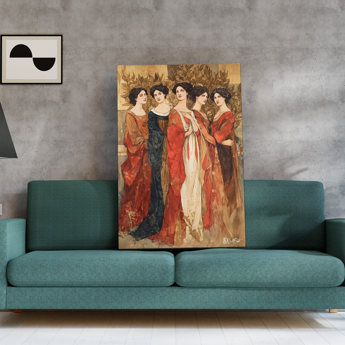 Kırmızı Elbiseli Kadınlar kanvas tablo — duvarda dekorasyon görünümü