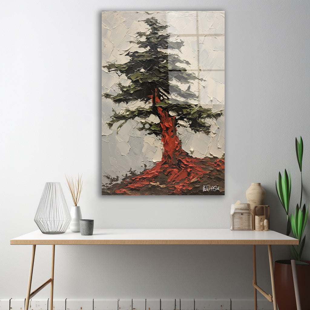 Kırmızı Gövdeli Çam cam tablo — iç mekân uygulama örneği