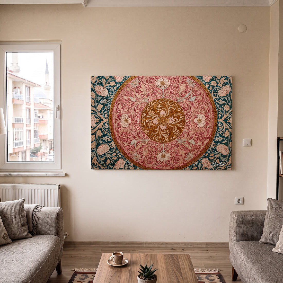 Kırmızı Madalyon Deseni kanvas tablo — detay görünümü
