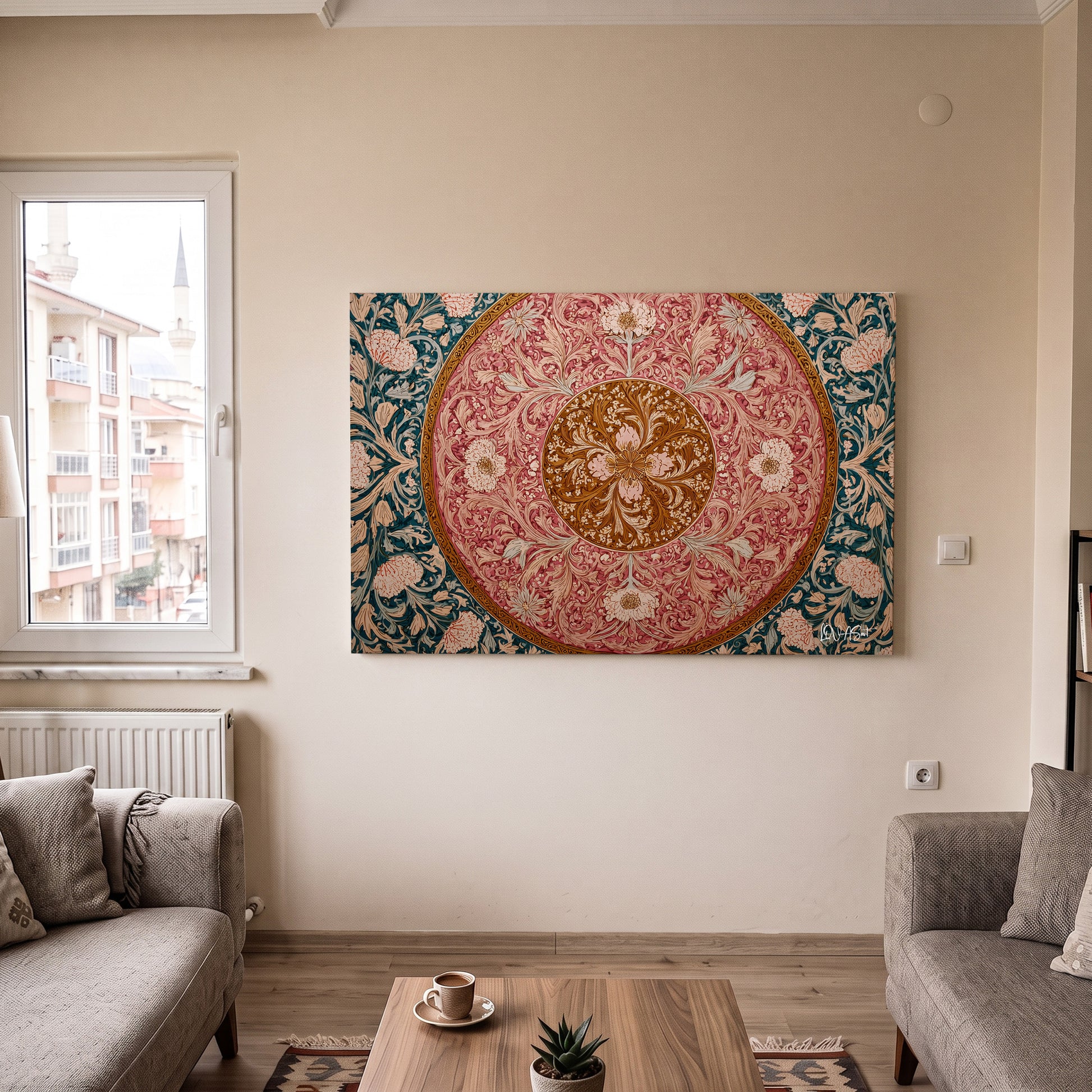 Kırmızı Madalyon Deseni kanvas tablo — detay görünümü