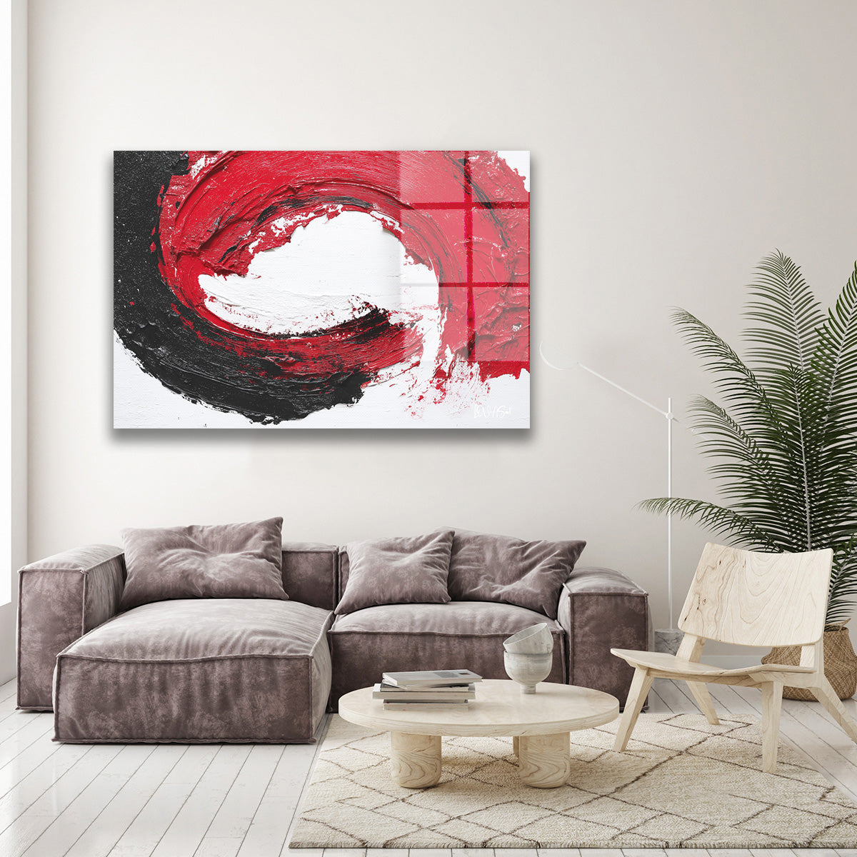 Kırmızı Siyah Çember cam tablo — farklı açıdan görünüm