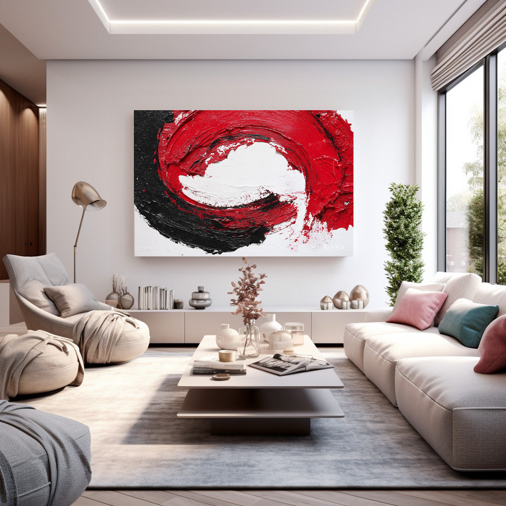 Kırmızı Siyah Çember kanvas tablo — alternatif mekân görünümü