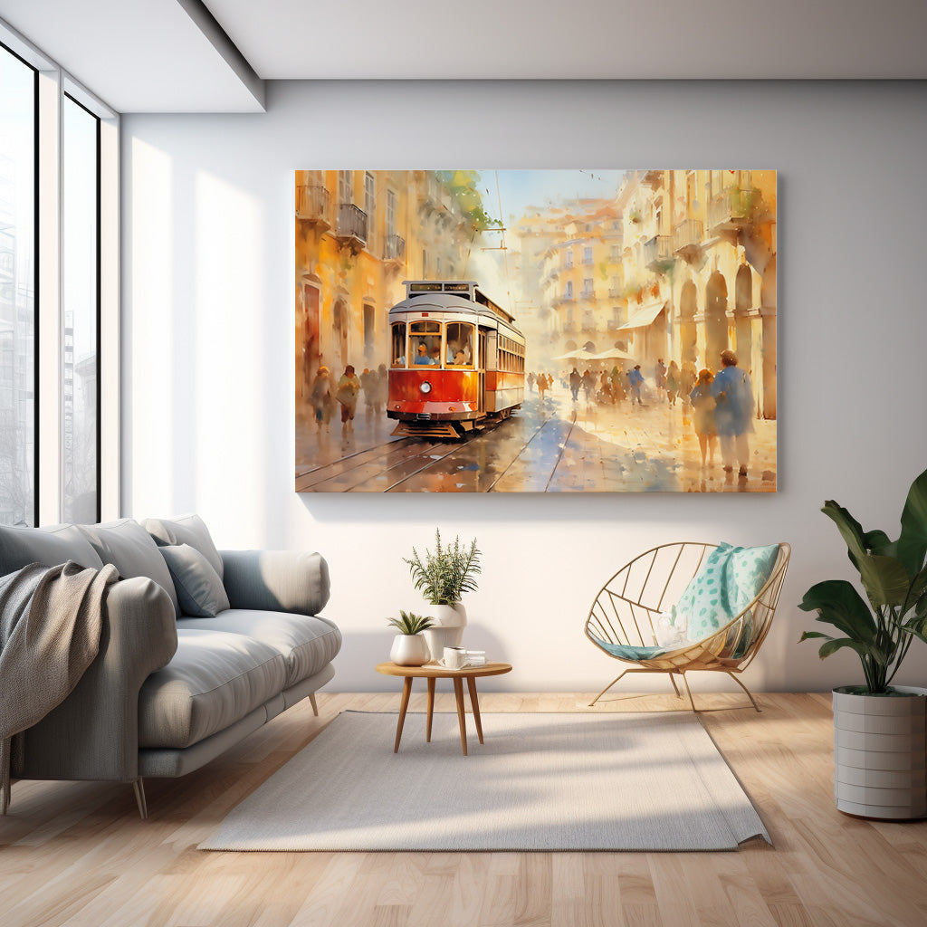 Kırmızı Tramvay 2 kanvas tablo — farklı açıdan görünüm