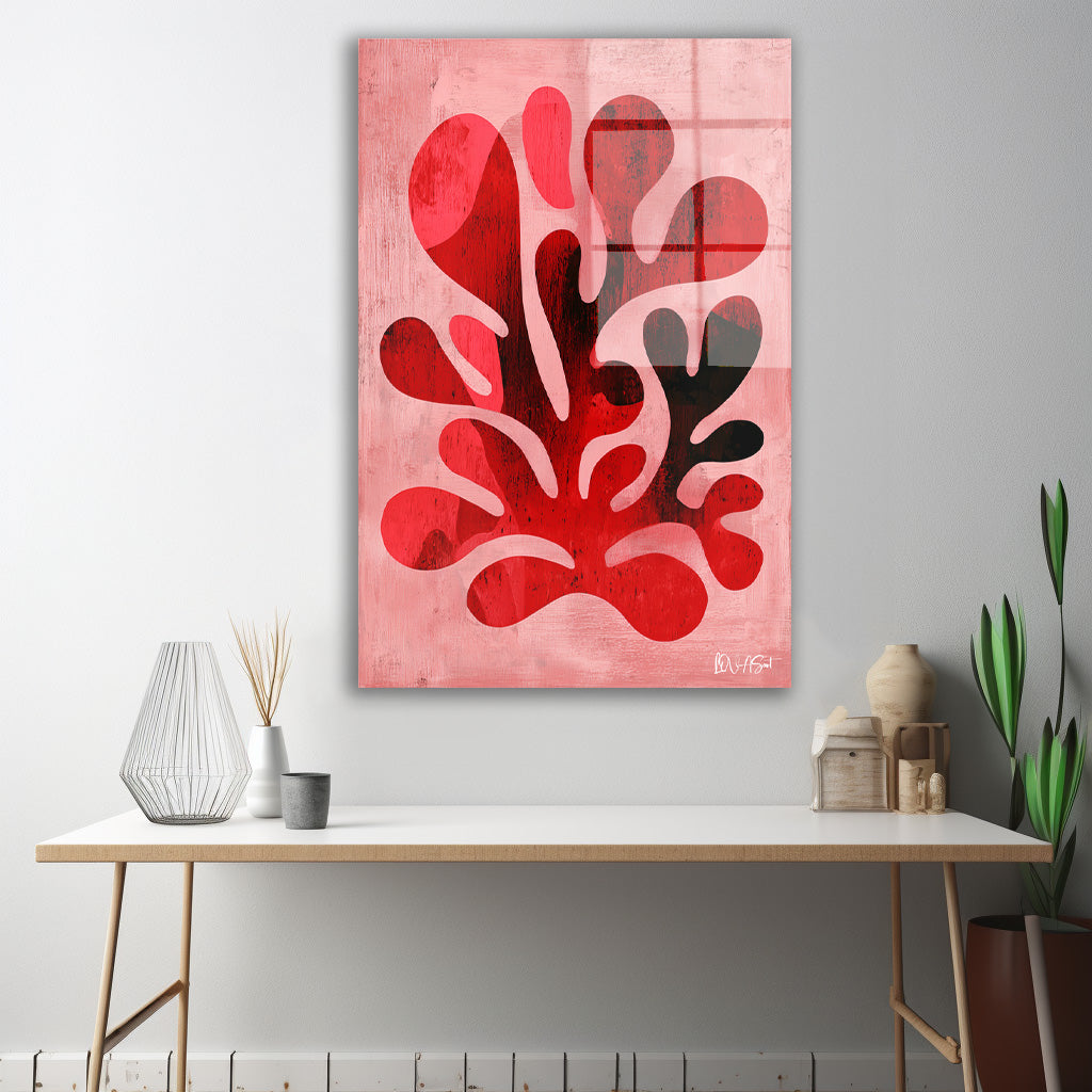 Kırmızı Yaprak Formu cam tablo — iç mekân uygulama örneği