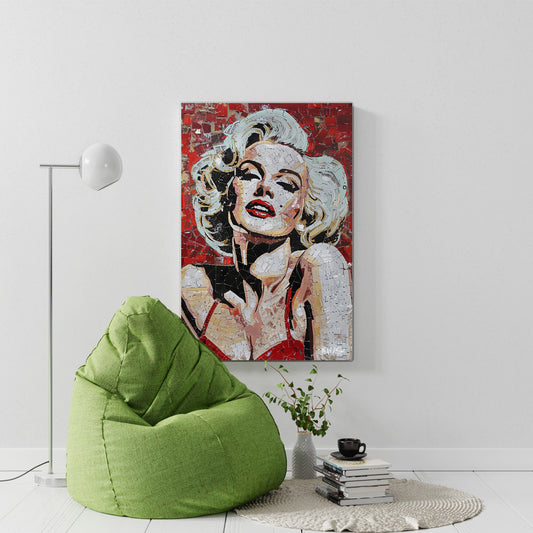 Kırmızı Zeminde Marilyn kanvas tablo — iç mekân uygulama örneği