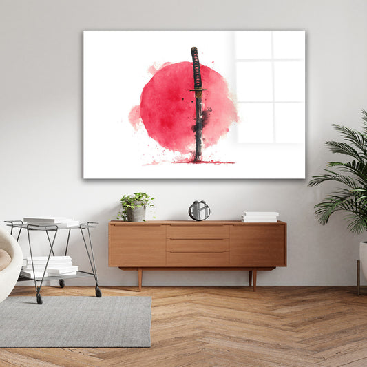 Kızıl Güneş ve Katana cam tablo — farklı açıdan görünüm