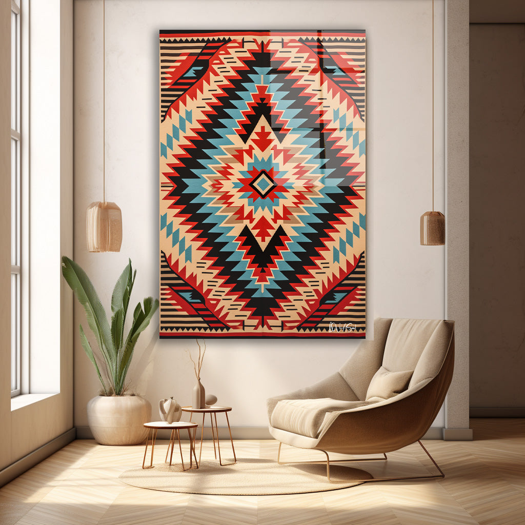 Kızıl Kilim Deseni cam tablo — farklı açıdan görünüm