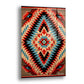 Kızıl Kilim Deseni cam tablo — kırmızı, turkuaz ve siyah baklava motiflerinin merkezden dışarıya çoğaldığı, kilim işlemesi ta