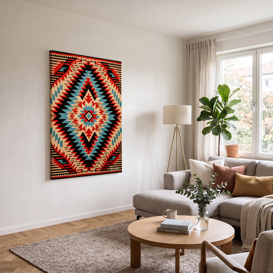 Kızıl Kilim Deseni kanvas tablo — iç mekân uygulama örneği