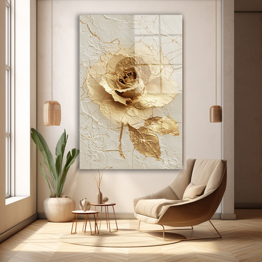Krem Altın Gül cam tablo — farklı açıdan görünüm